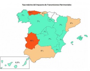 Impuesto de Transmisiones Patrimoniales por comunidad autonoma