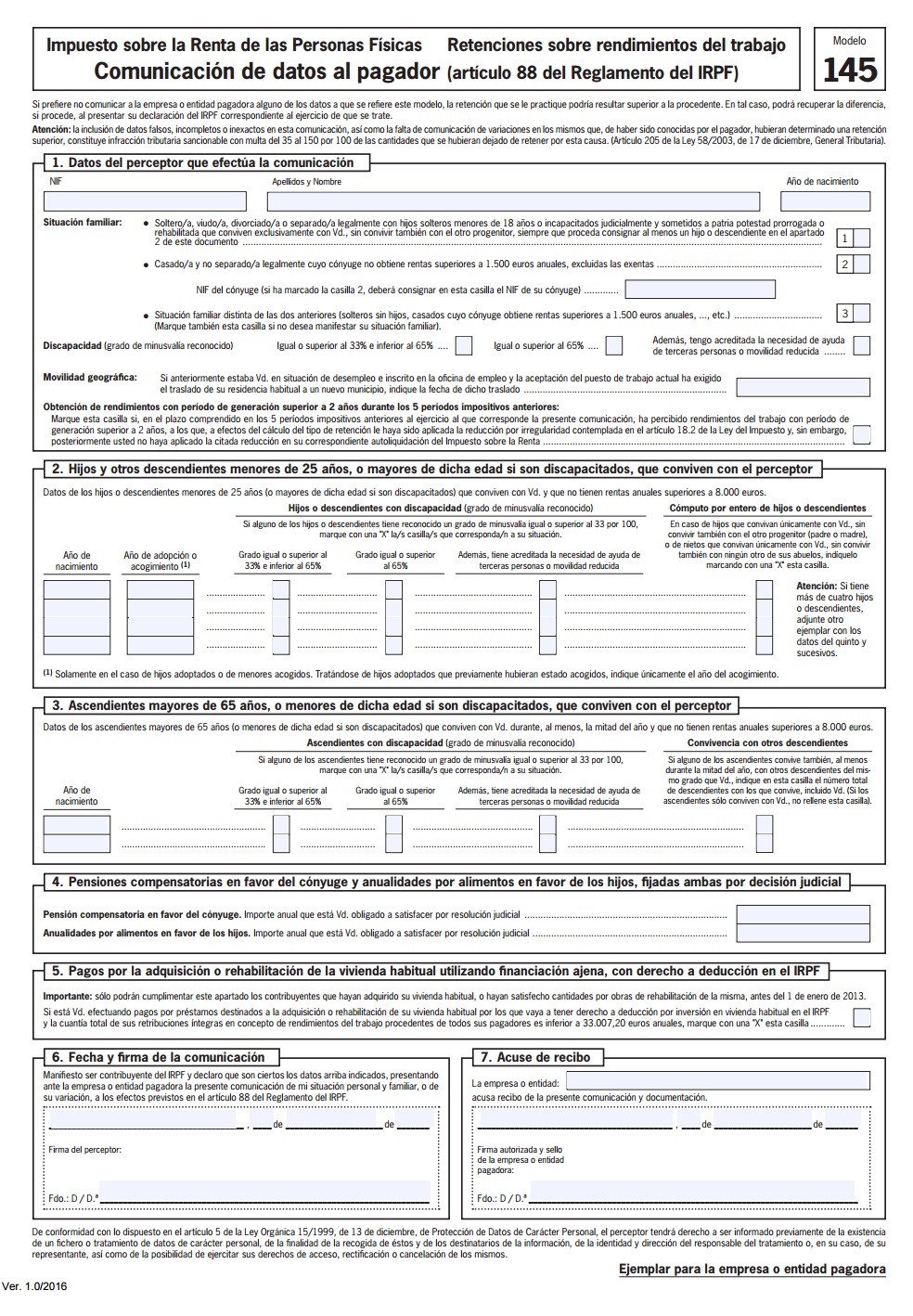 Modelo 145 de IRPF