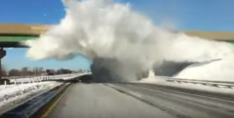 Snow Explodes As Truck Passes Under Bridge Amazing Footage YouTube