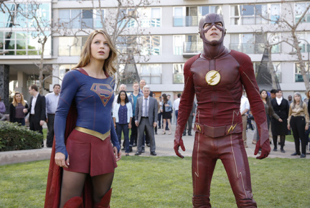 Supergirl -- "Worlds Finest" -- Image: SPG118_2740 -- Pictured (L-R): Melissa Benoist as Kara/Supergirl and Grant Gustin as Barry/The Flash -- Credit: Robert Voets/Warner Bros. Entertainment Inc. © 2016 WBEI. All rights reserved.